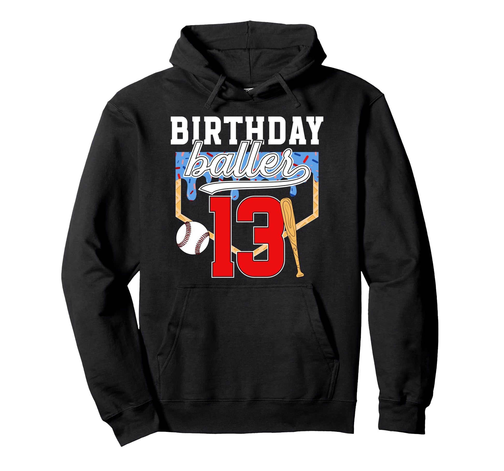 13Th Baseball Birthday 13 Year Old Hoodie - Streetwear Style Men Women - T-Shirt, Sweatshirt, Hoodie
