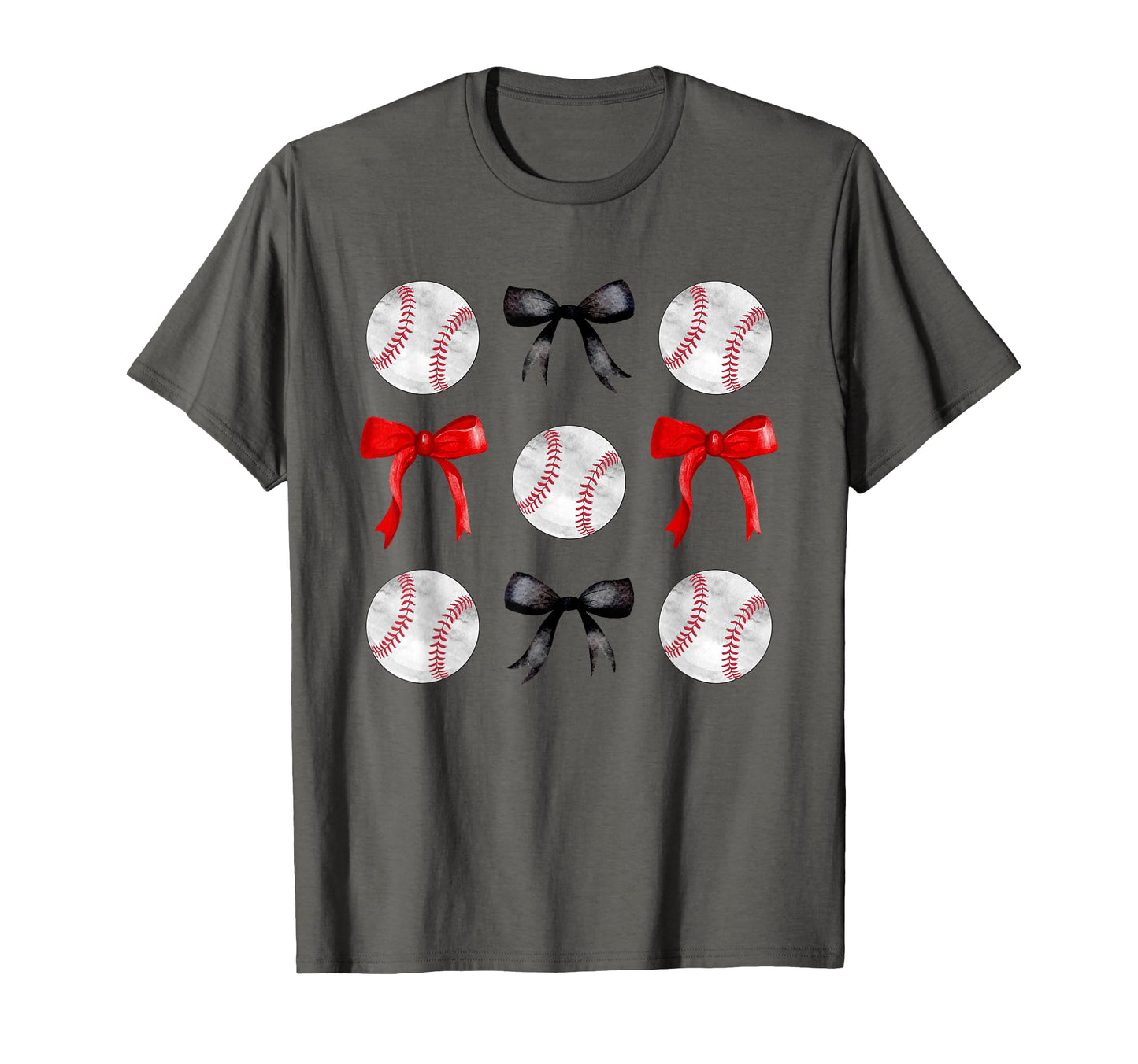 Red Black Baseballs Bows Baseball Mom T-Shirt - Streetwear Style Unisex - T-Shirt, Sweatshirt, Hoodie