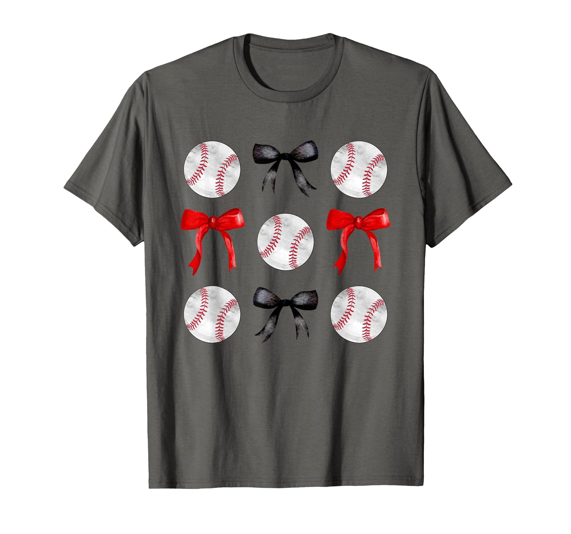 Red Black Baseballs Bows Baseball Mom T-Shirt - Streetwear Style Unisex - T-Shirt, Sweatshirt, Hoodie