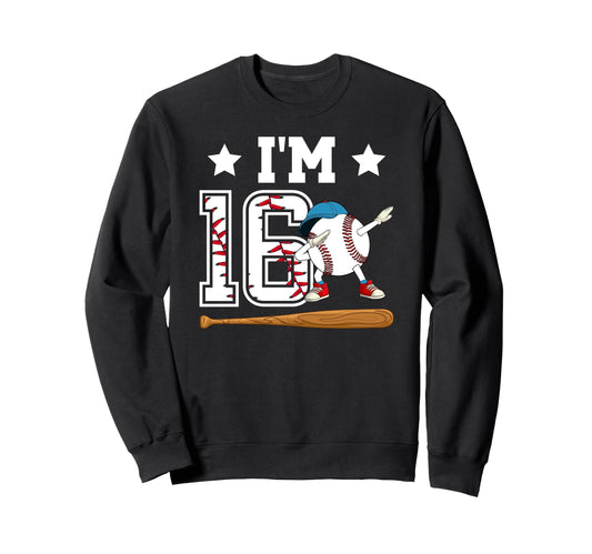 16Th Baseball Birthday Sixteen Year Sweatshirt - Trendy Graphic for Adults - T-Shirt, Sweatshirt, Hoodie
