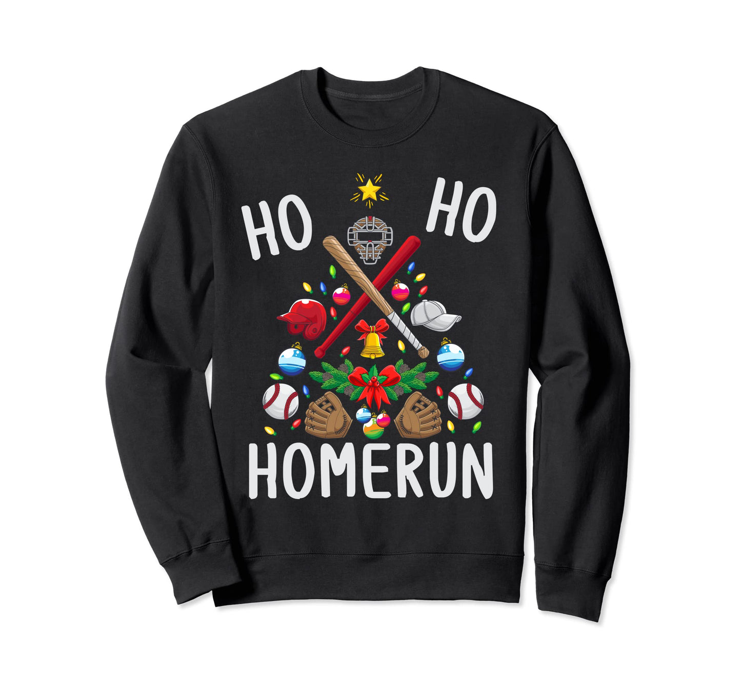 Ho Ho Home Run Baseball Tree Sweatshirt - Casual Everyday Wear for Adults - T-Shirt, Sweatshirt, Hoodie