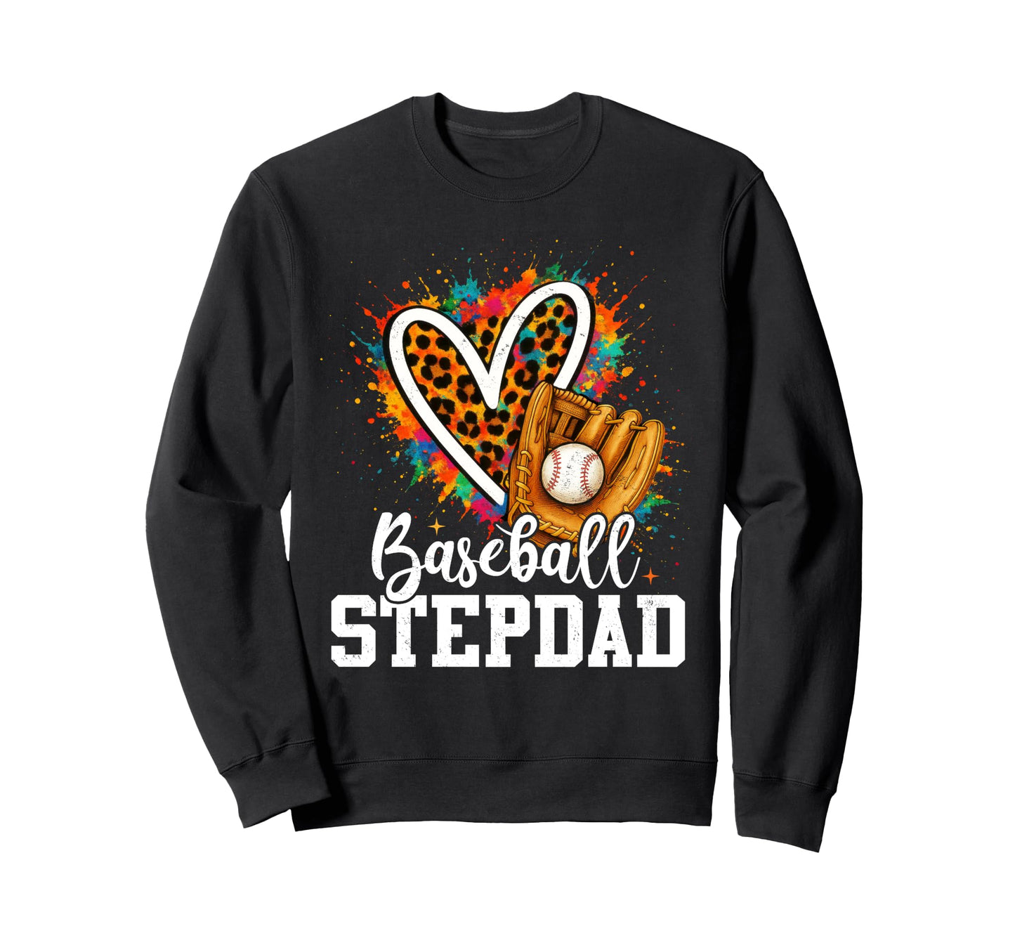 Baseball Stepdad Leopard Heart Sweatshirt - Custom Art Print for Adults - T-Shirt, Sweatshirt, Hoodie