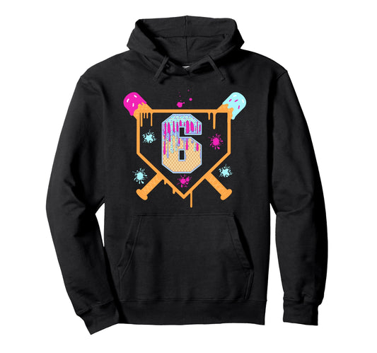 6Th Birthday Baseball Drip 6 Year Old Hoodie - Custom Art Print Unisex - T-Shirt, Sweatshirt, Hoodie