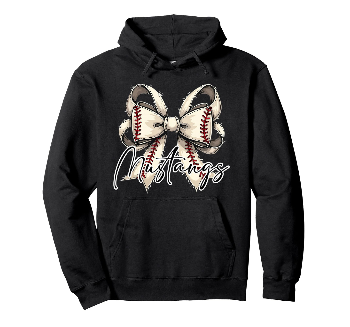 Mustangs Baseball Coquette Bow Game Day Hoodie - Custom Art Print Unisex - T-Shirt, Sweatshirt, Hoodie
