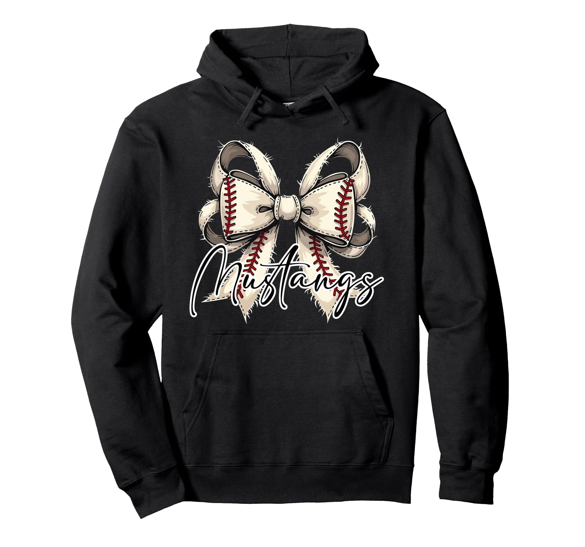 Mustangs Baseball Coquette Bow Game Day Hoodie - Custom Art Print Unisex - T-Shirt, Sweatshirt, Hoodie