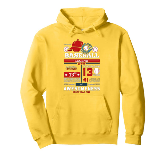 13 Year Old Baseball Birthday Hoodie - Graphic Print Unisex - T-Shirt, Sweatshirt, Hoodie