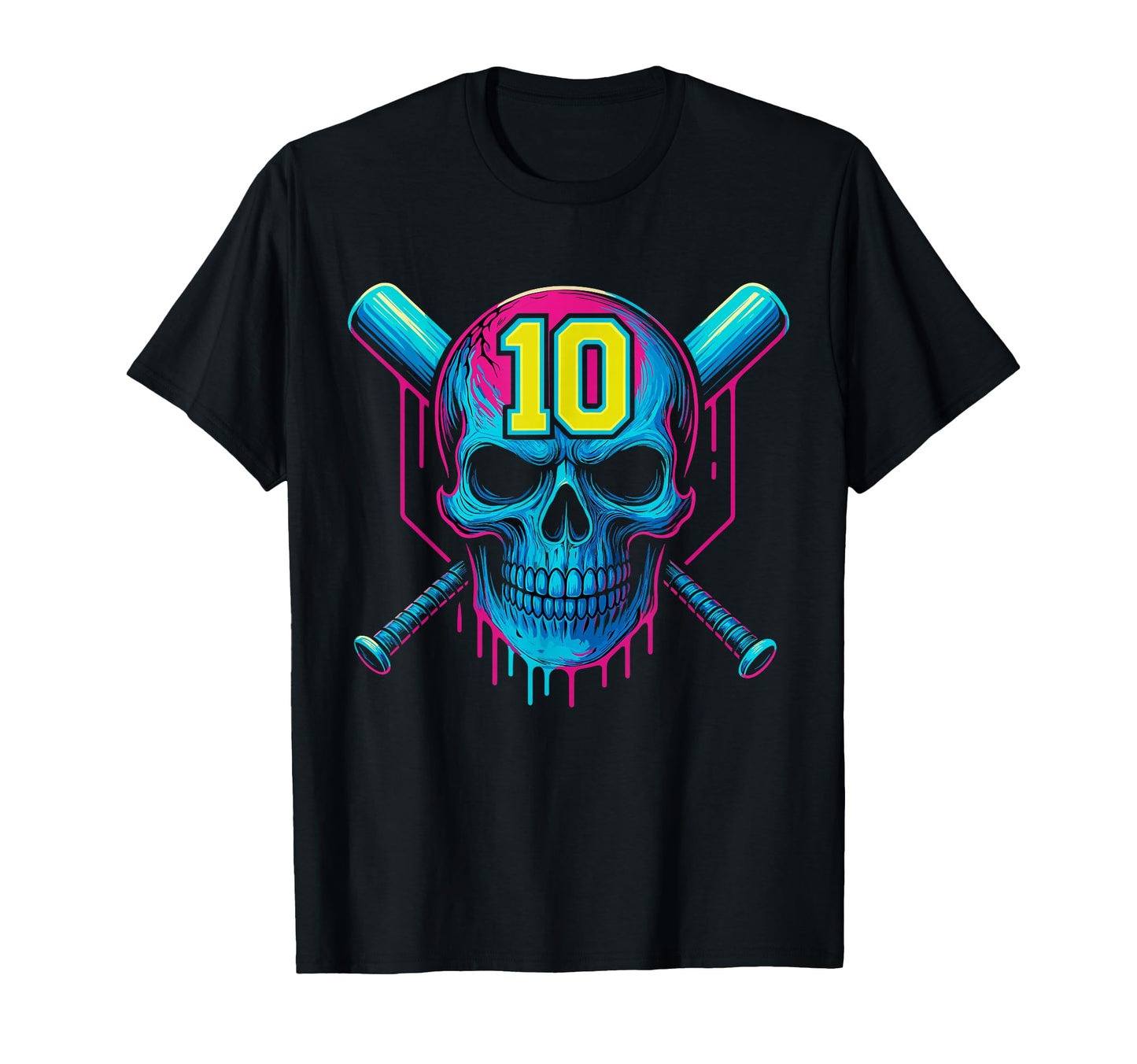 Baseball Skull Drip 10Th Birthday 10 T-Shirt - Streetwear Style Unisex - T-Shirt, Sweatshirt, Hoodie