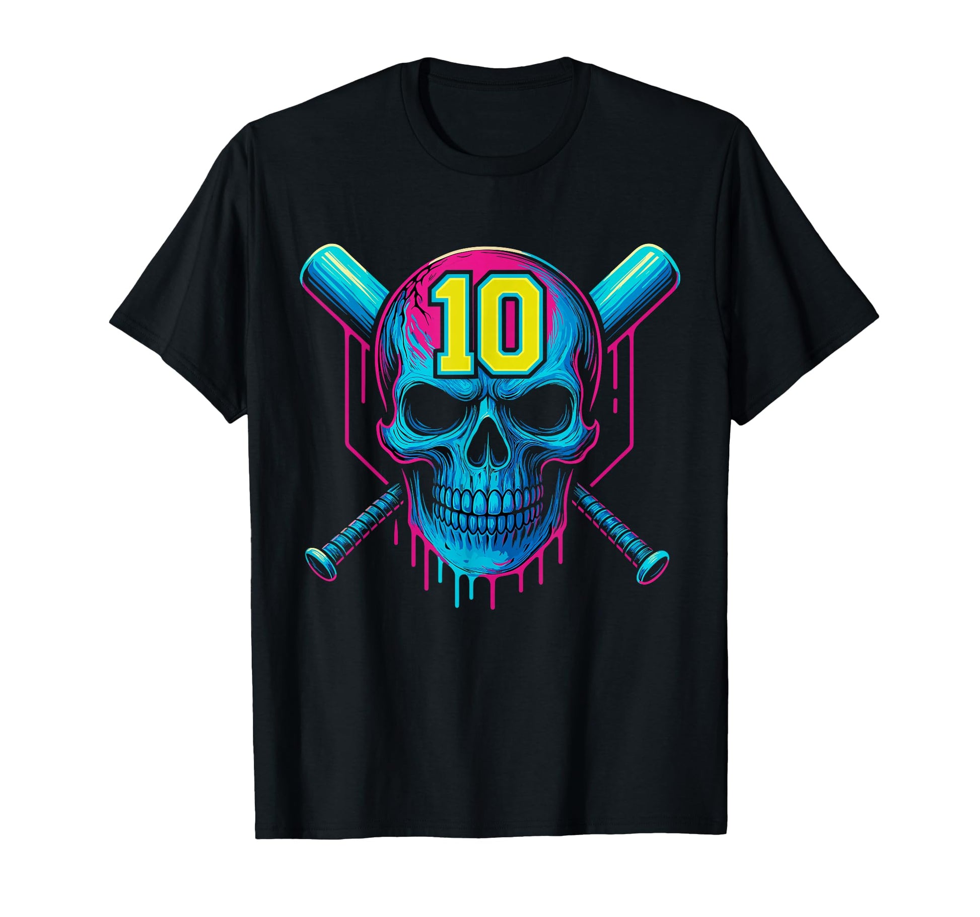Baseball Skull Drip 10Th Birthday 10 T-Shirt - Streetwear Style Unisex - T-Shirt, Sweatshirt, Hoodie