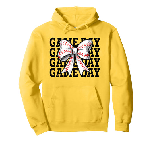 Baseball Game Day Coquette Bow Baseball Hoodie - Aesthetic Graphic Unisex - T-Shirt, Sweatshirt, Hoodie