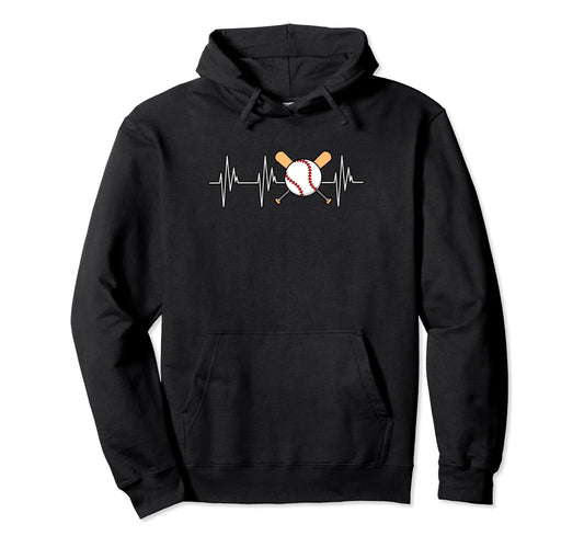 Baseball Heartbeat Sports Player Hoodie - Minimalist Print for Adults - T-Shirt, Sweatshirt, Hoodie