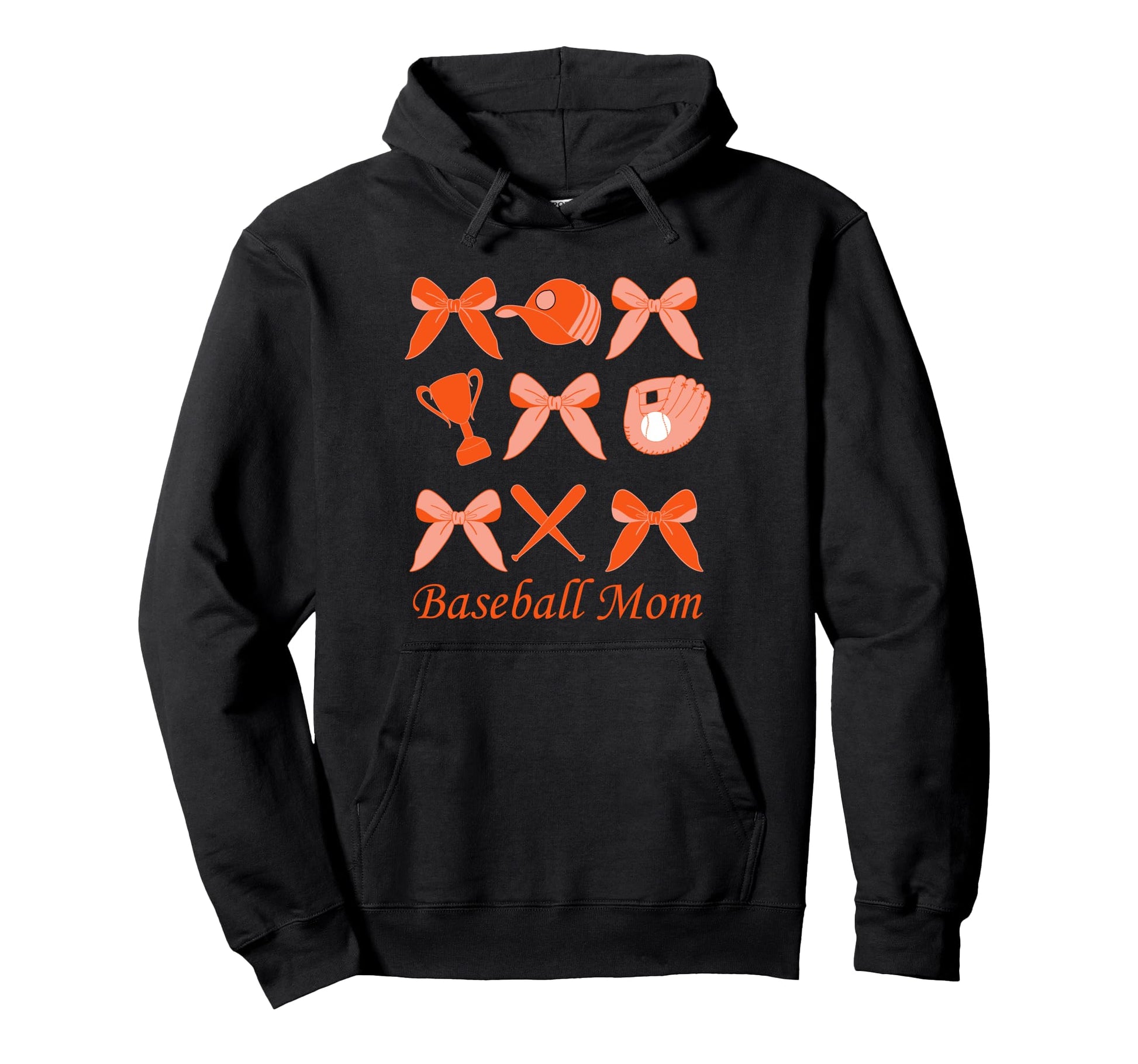Baseball Mom Coquette Bow Orange Hoodie - Streetwear Style Men Women - T-Shirt, Sweatshirt, Hoodie