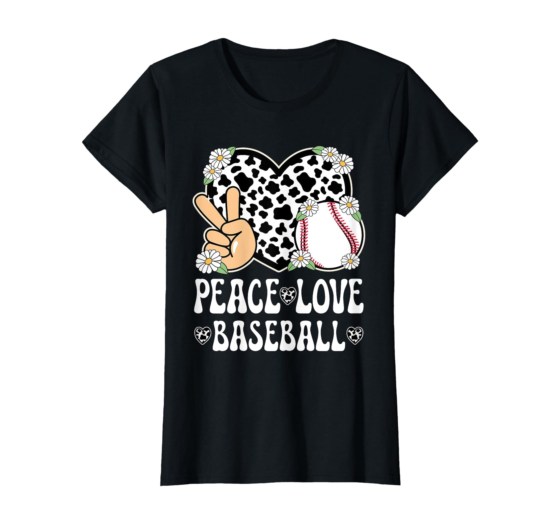 Peace Love Baseball Lover Cow Baseball T-Shirt - Unique Graphic Men Women - T-Shirt, Sweatshirt, Hoodie