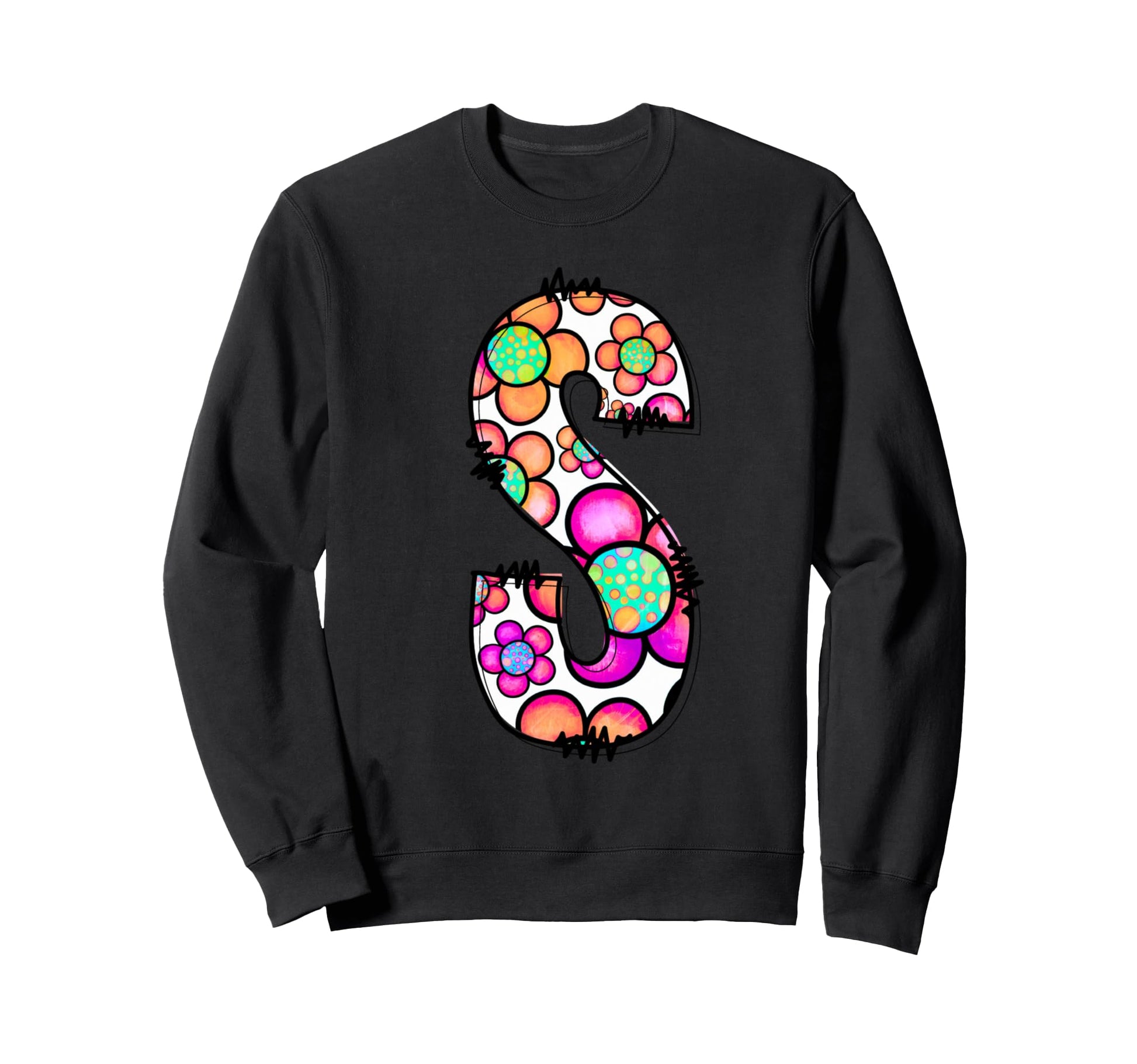 Floral Letter S Colorful Flower Sweatshirt - Trendy Graphic for Adults - T-Shirt, Sweatshirt, Hoodie