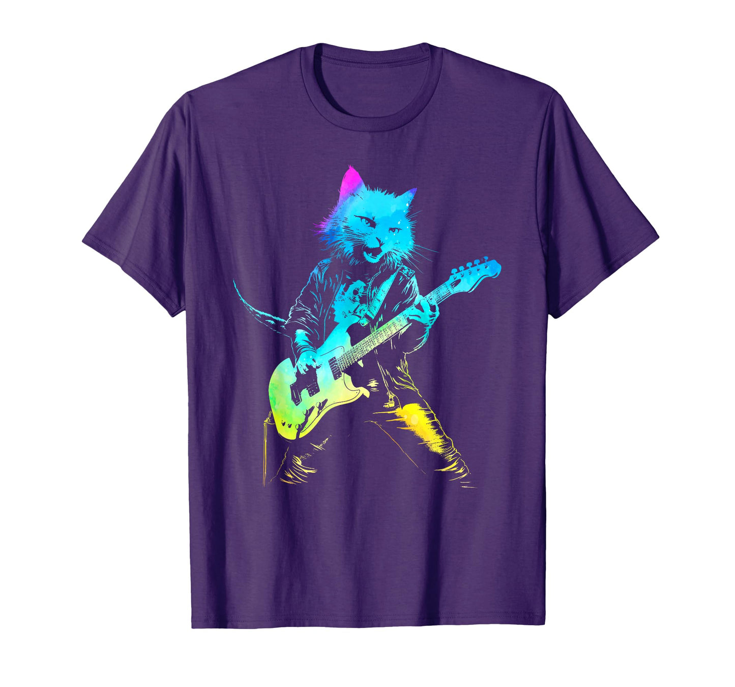 Colorful Rock Cat Playing Guitar T-Shirt - Streetwear Style for Adults - T-Shirt, Sweatshirt, Hoodie