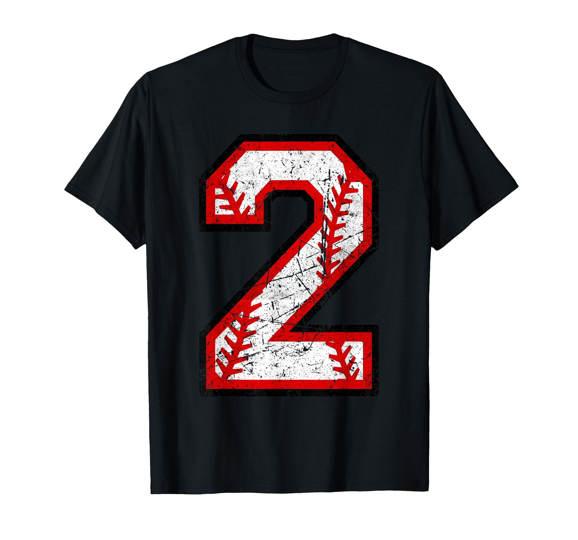 Distressed Number 2 Baseball Softball T-Shirt - Fun Novelty Design Unisex - T-Shirt, Sweatshirt, Hoodie
