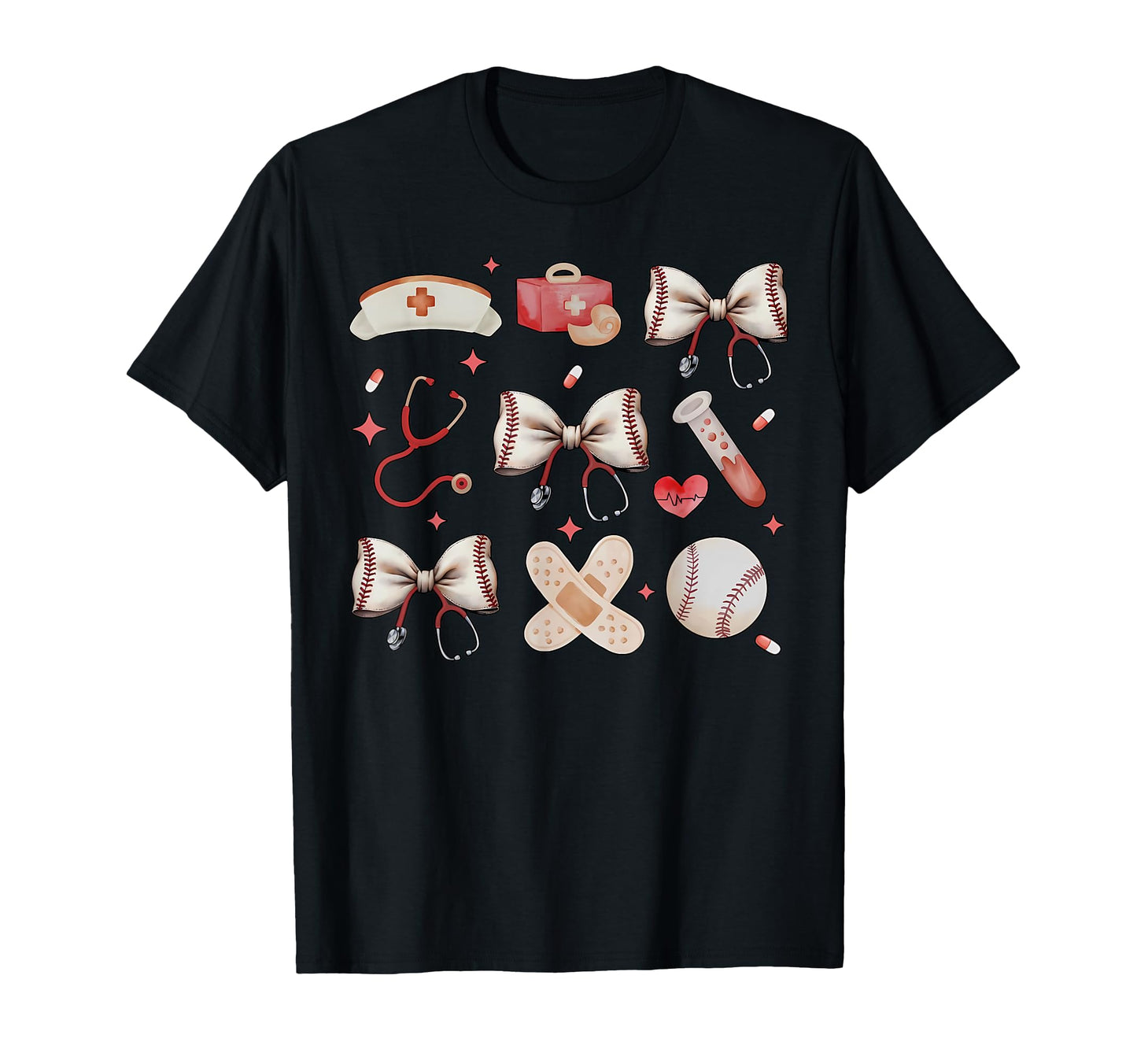 Baseball Stethoscope Coquette Bow Rn T-Shirt - Minimalist Print Unisex - T-Shirt, Sweatshirt, Hoodie
