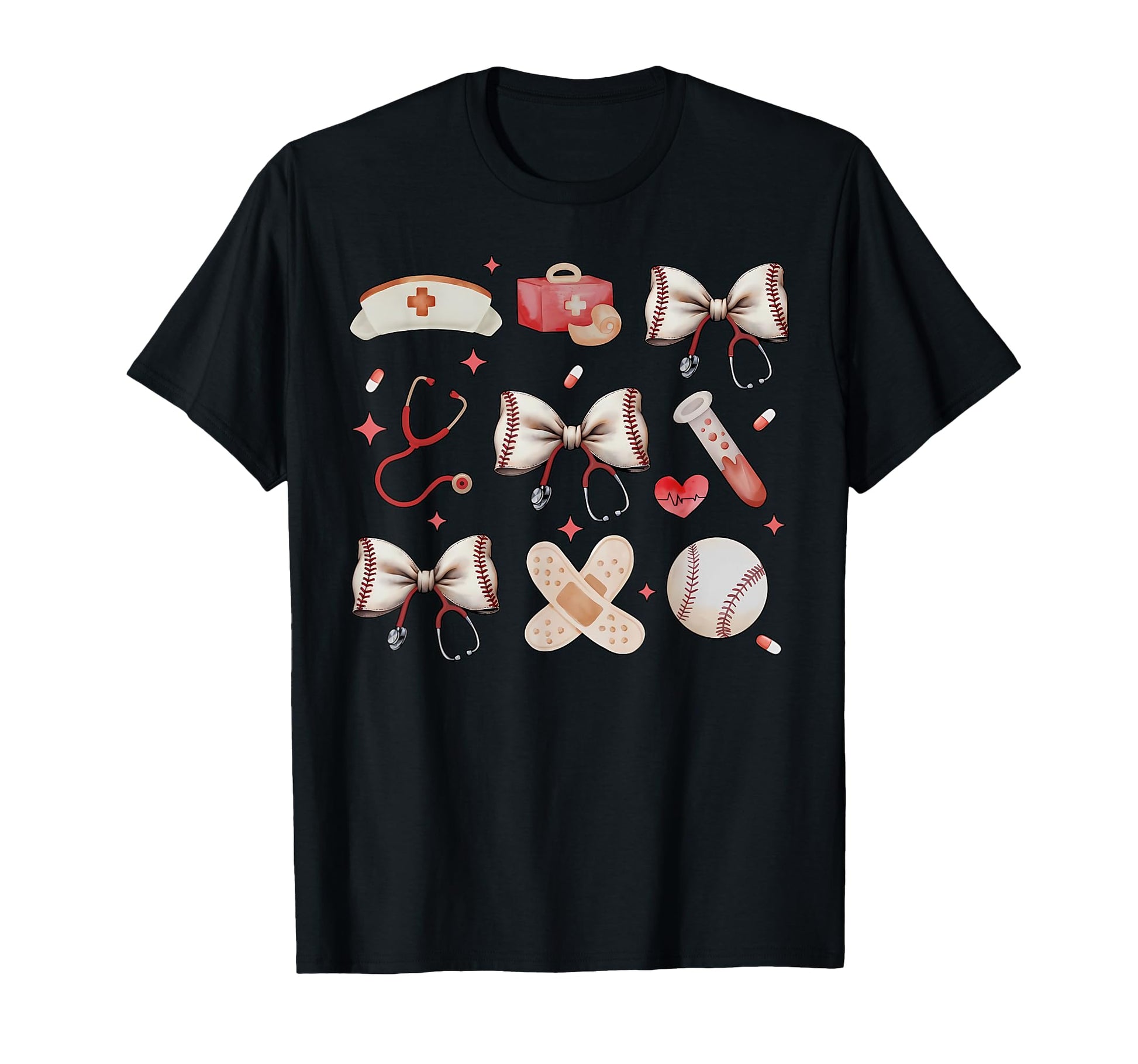 Baseball Stethoscope Coquette Bow Rn T-Shirt - Minimalist Print Unisex - T-Shirt, Sweatshirt, Hoodie