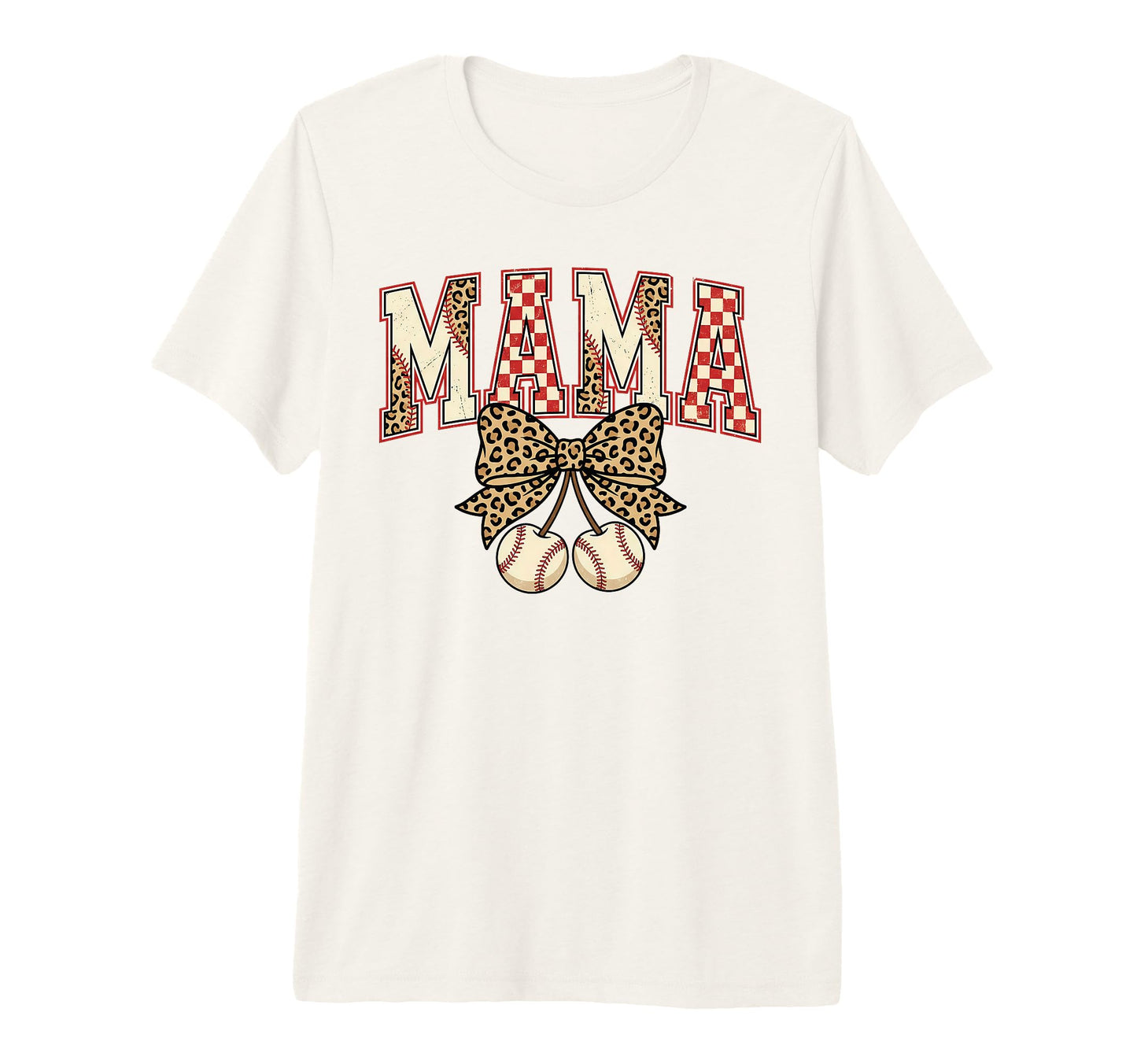 Baseball Mom Leopard Bow Checkered T-Shirt - Unique Graphic for Adults - T-Shirt, Sweatshirt, Hoodie