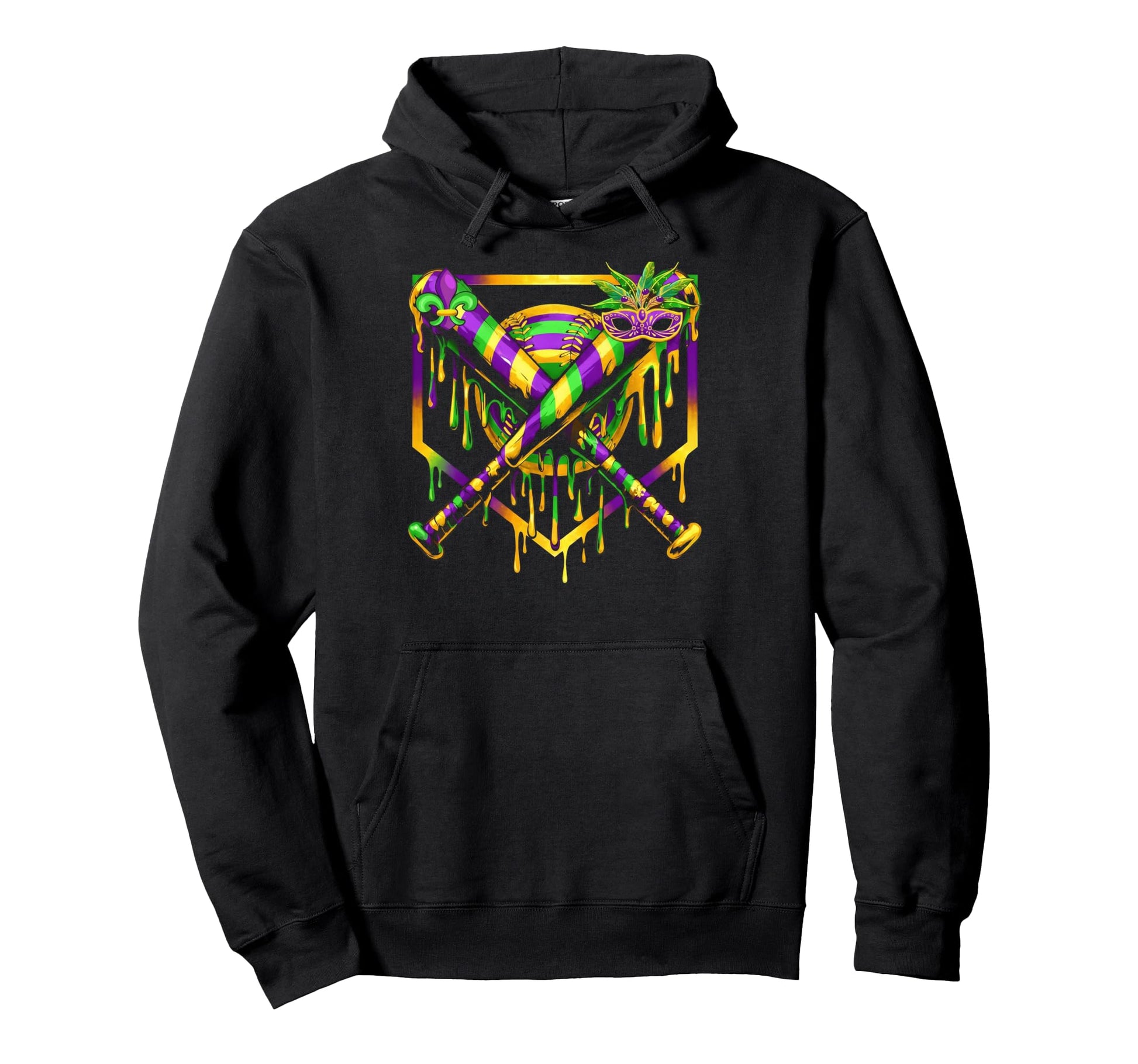 Baseball Mardi Gras Carnival Party Mask Hoodie - Trendy Graphic Men Women - T-Shirt, Sweatshirt, Hoodie