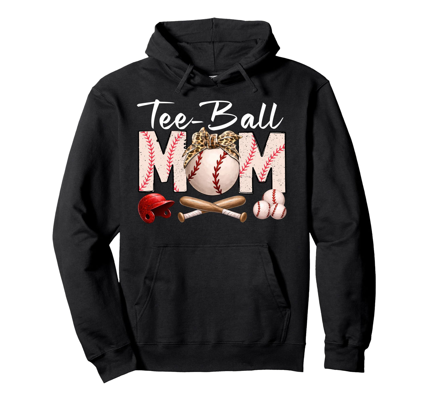 Ball Mom Funny Tball Leopard Bow Hoodie - Casual Everyday Wear Unisex - T-Shirt, Sweatshirt, Hoodie
