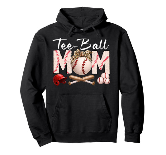 Ball Mom Funny Tball Leopard Bow Hoodie - Casual Everyday Wear Unisex - T-Shirt, Sweatshirt, Hoodie