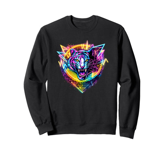 80S 90S Tiger Geometric Synthwave Sweatshirt - Novelty Apparel Men Women - T-Shirt, Sweatshirt, Hoodie