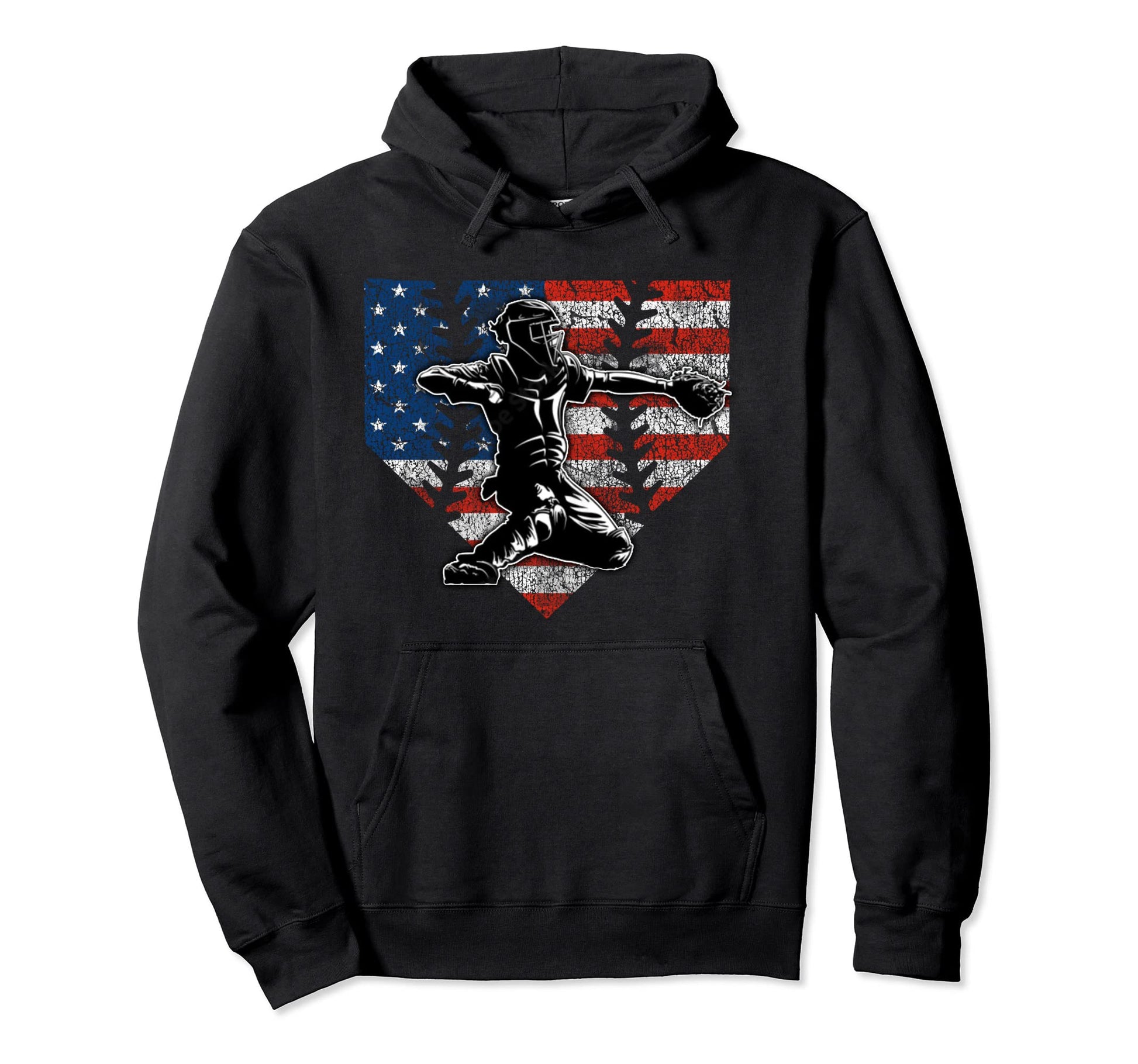 Baseball Catcher American Flag Home Hoodie - Aesthetic Graphic Men Women - T-Shirt, Sweatshirt, Hoodie
