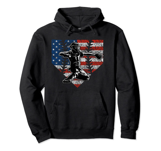 Baseball Catcher American Flag Home Hoodie - Aesthetic Graphic Men Women - T-Shirt, Sweatshirt, Hoodie