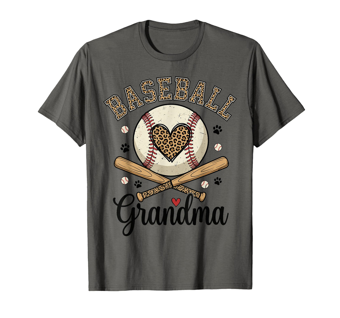 Leopard Baseball Grandma Heart Paw T-Shirt - Novelty Apparel for Adults - T-Shirt, Sweatshirt, Hoodie