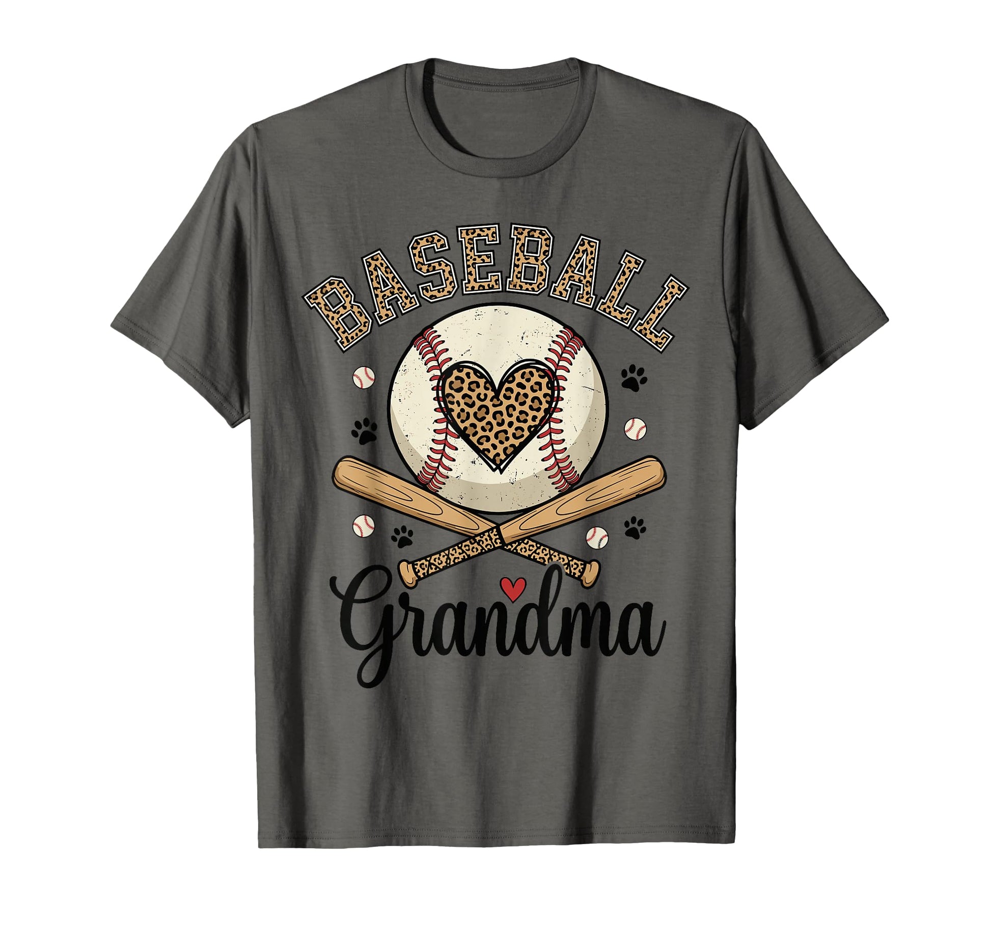 Leopard Baseball Grandma Heart Paw T-Shirt - Novelty Apparel for Adults - T-Shirt, Sweatshirt, Hoodie