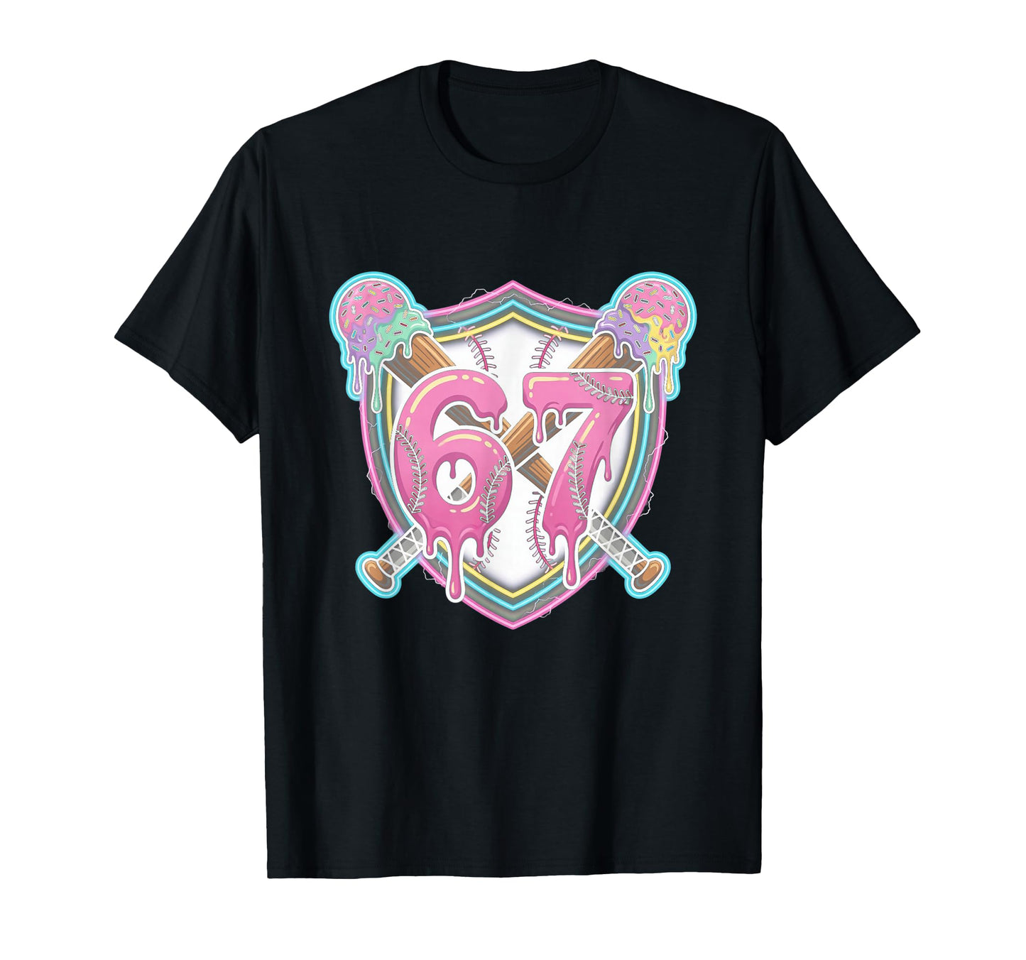 Six Seven 6 7 Baseball Drip Ice Cream T-Shirt - Minimalist Print Unisex - T-Shirt, Sweatshirt, Hoodie