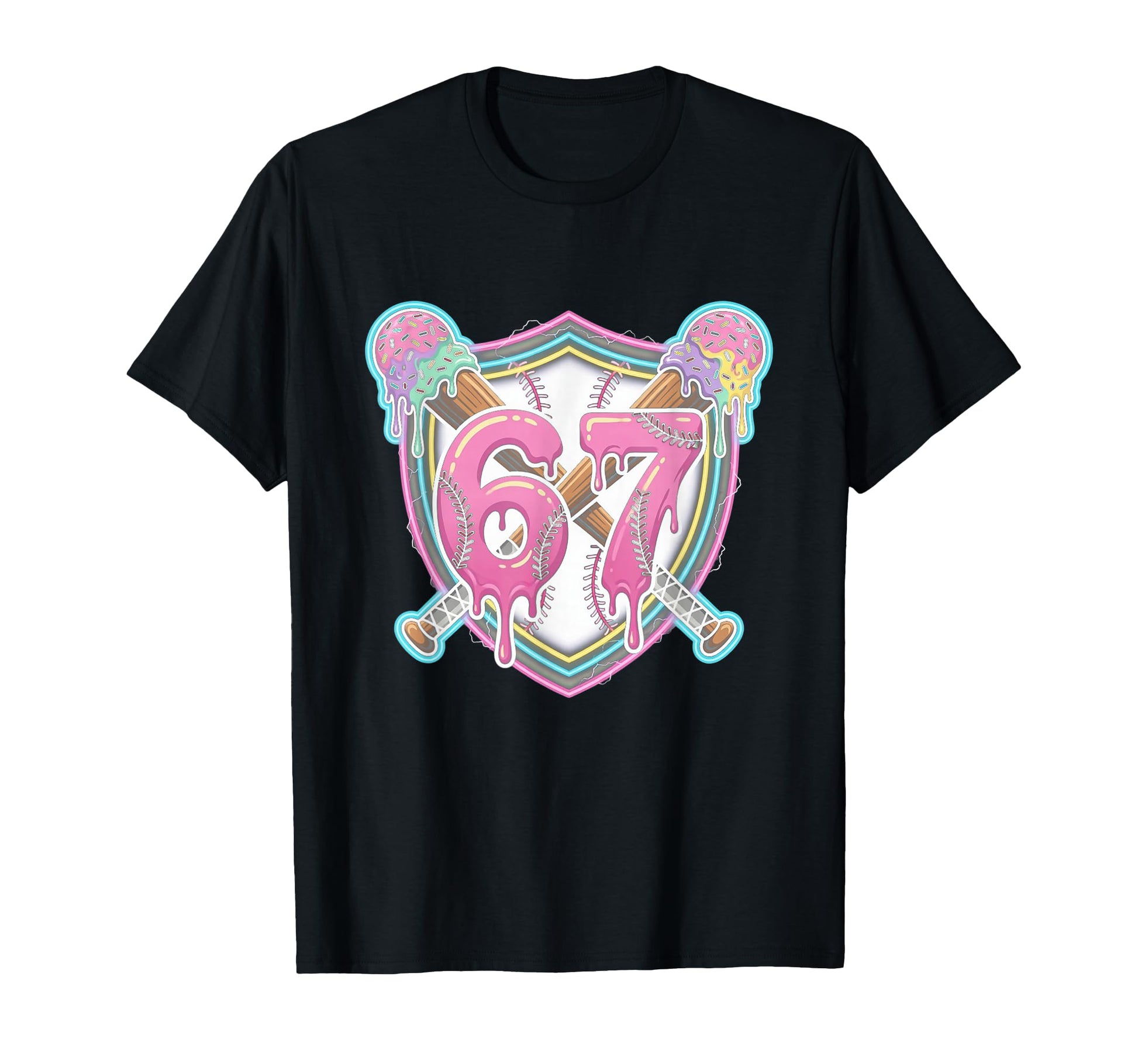 Six Seven 6 7 Baseball Drip Ice Cream T-Shirt - Minimalist Print Unisex - T-Shirt, Sweatshirt, Hoodie