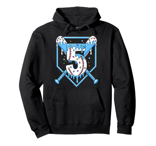 5Th Birthday Baseball Ice Cream Drip 5 Hoodie - Fun Novelty Design Unisex - T-Shirt, Sweatshirt, Hoodie
