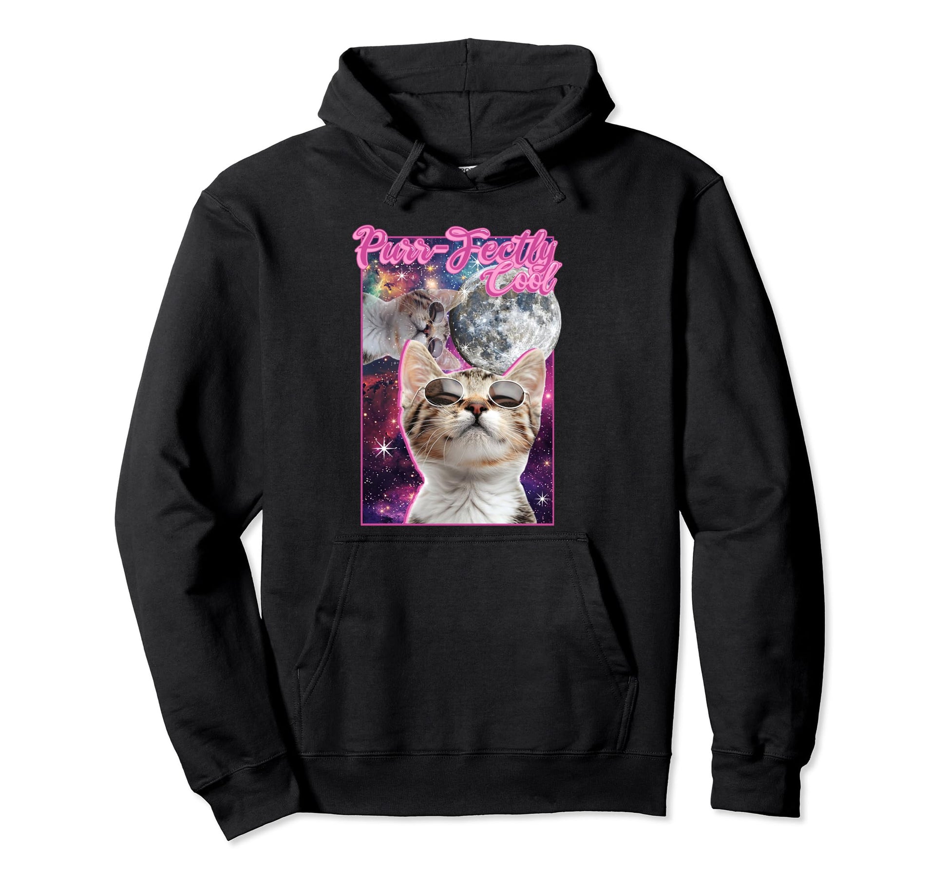 Purrfectly Y2K Cat Galaxy Moon Aesthetic Hoodie - Novelty Apparel Unisex - T-Shirt, Sweatshirt, Hoodie