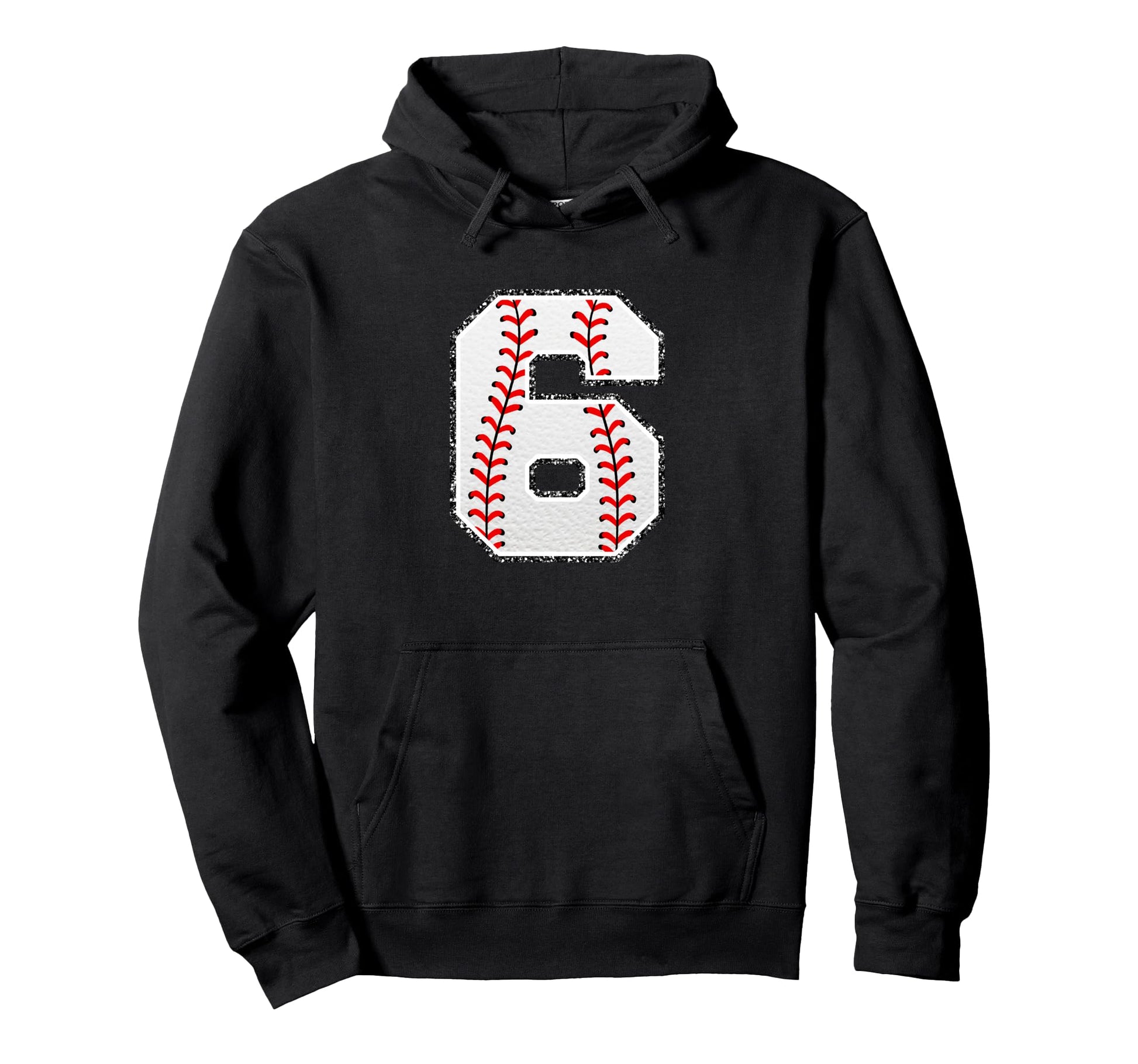 Number 6 Baseball Distressed Number Hoodie - Fun Novelty Design Men Women - T-Shirt, Sweatshirt, Hoodie