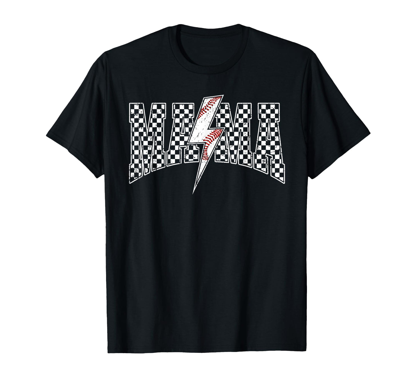 Mama Lightning Bolt Checkered Baseball T-Shirt - Minimalist Print Unisex - T-Shirt, Sweatshirt, Hoodie