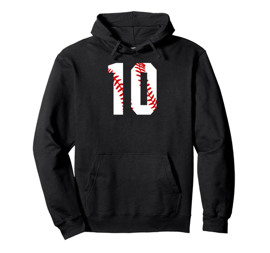 10 Baseball Baseball Player Number 10 Hoodie - Unique Graphic for Adults - T-Shirt, Sweatshirt, Hoodie