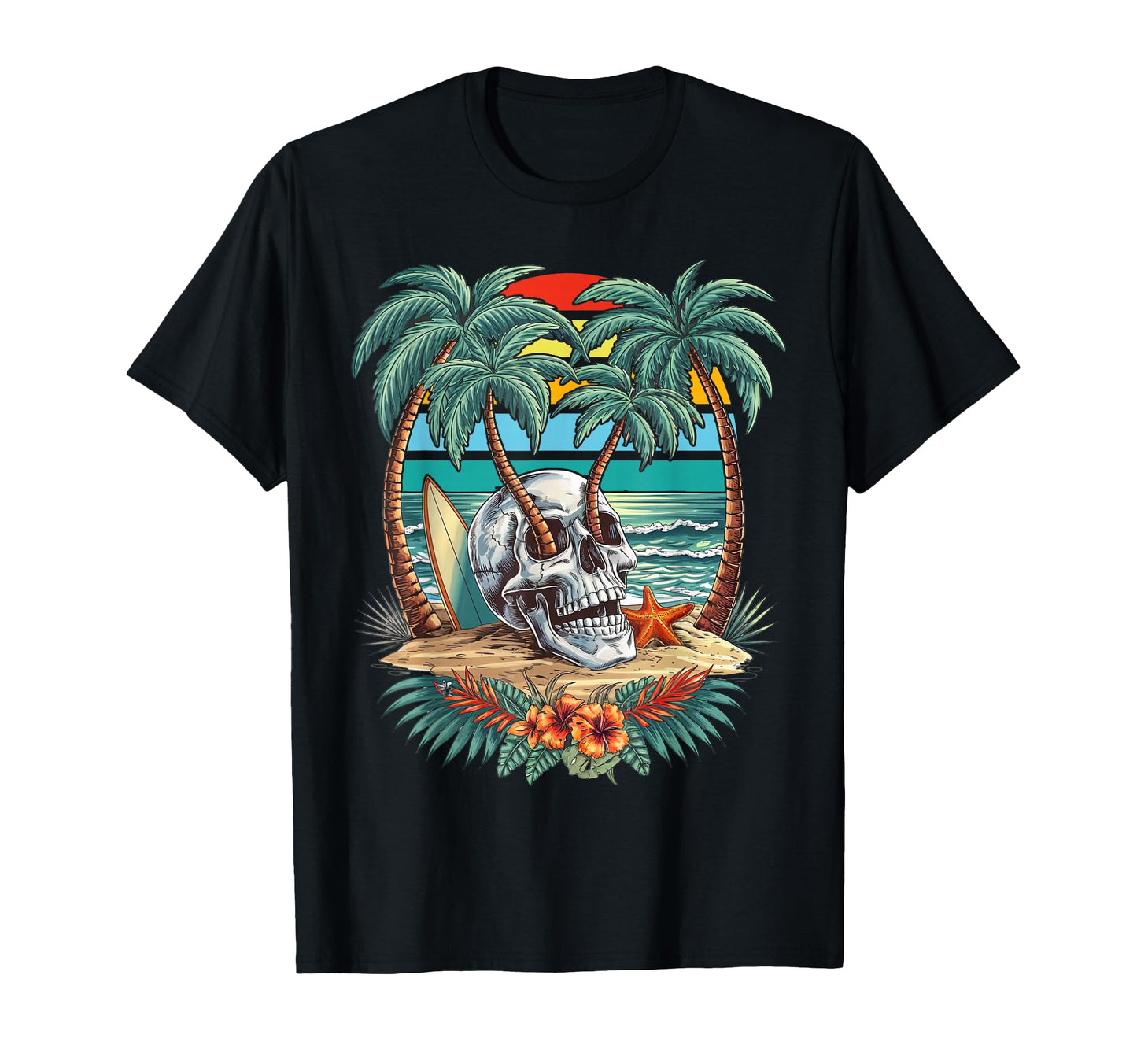 Palm Tree Skull Summer Beach Motorcycle T-Shirt - Graphic Print for Adults - T-Shirt, Sweatshirt, Hoodie