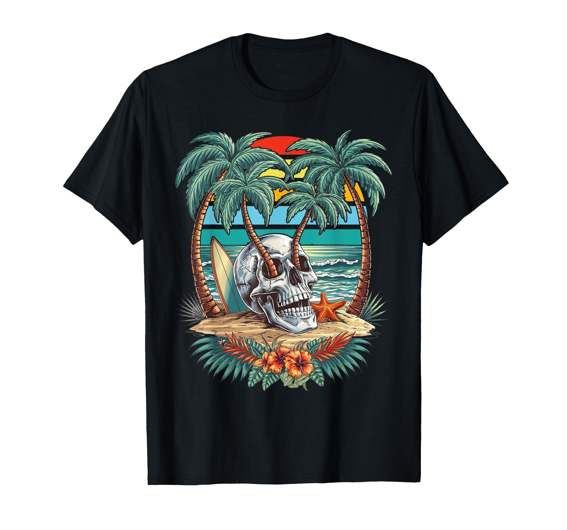 Palm Tree Skull Summer Beach Motorcycle T-Shirt - Graphic Print for Adults - T-Shirt, Sweatshirt, Hoodie