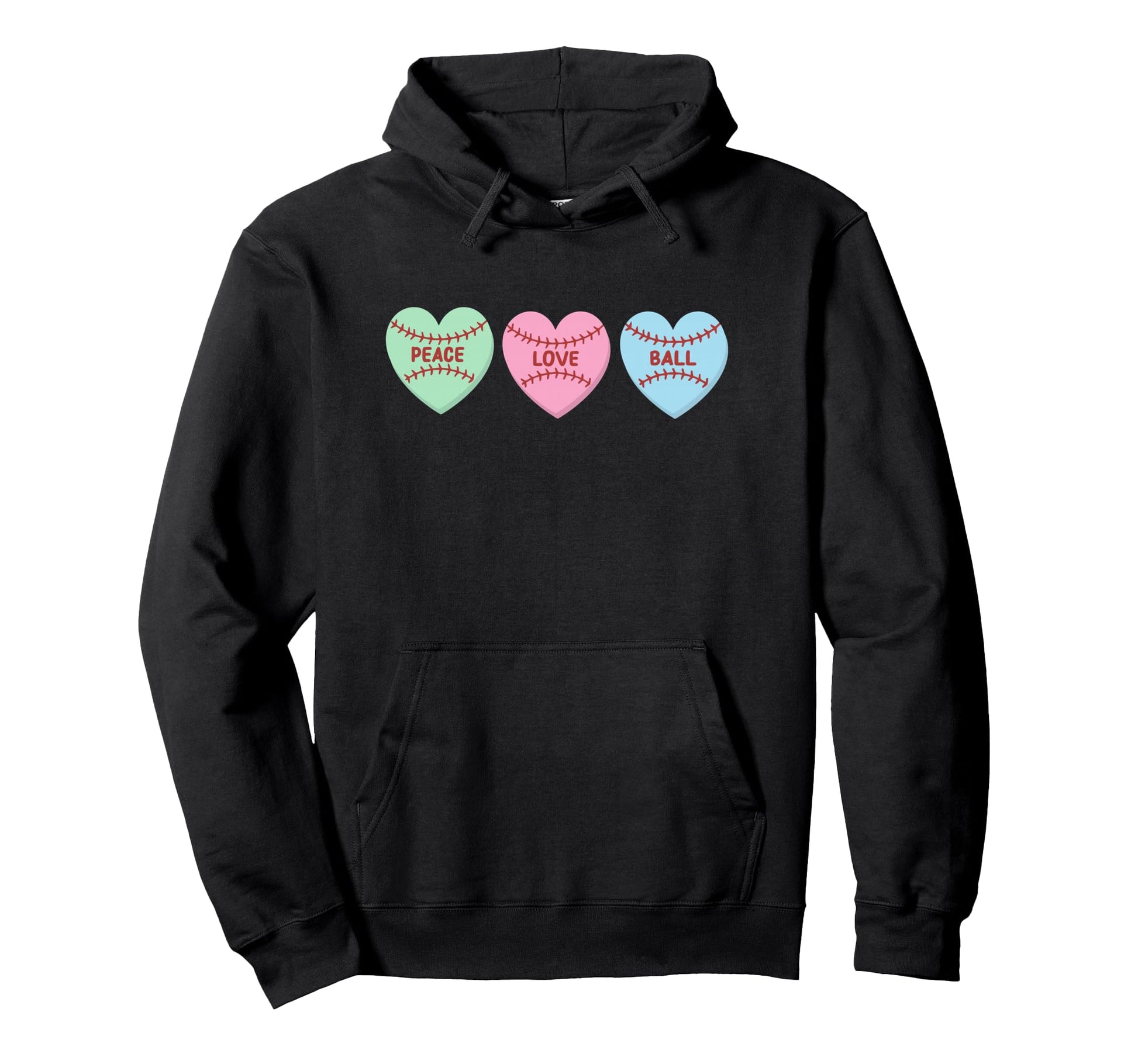 Peace Love Ball Baseball Softball Hoodie - Aesthetic Graphic Men Women - T-Shirt, Sweatshirt, Hoodie