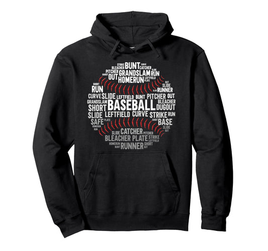 Baseball Fan Word Cloud Baseball Hoodie - Novelty Apparel for Adults - T-Shirt, Sweatshirt, Hoodie