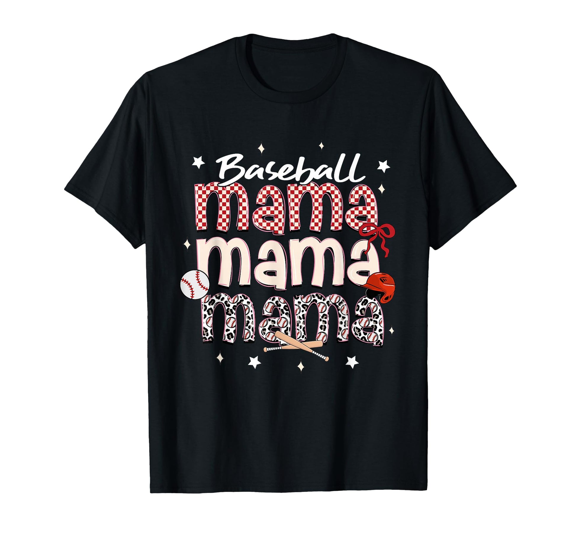 Baseball Mama Bow Checkered Baseball T-Shirt - Fun Novelty Design Unisex - T-Shirt, Sweatshirt, Hoodie