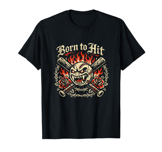 Baseball Born To Hit Flame T-Shirt - Unique Graphic Unisex - T-Shirt, Sweatshirt, Hoodie