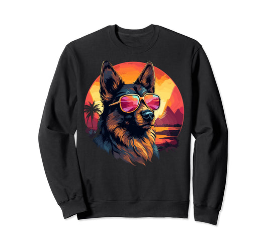 80S Synthwave German Shepherd Sweatshirt - Minimalist Print for Adults - T-Shirt, Sweatshirt, Hoodie
