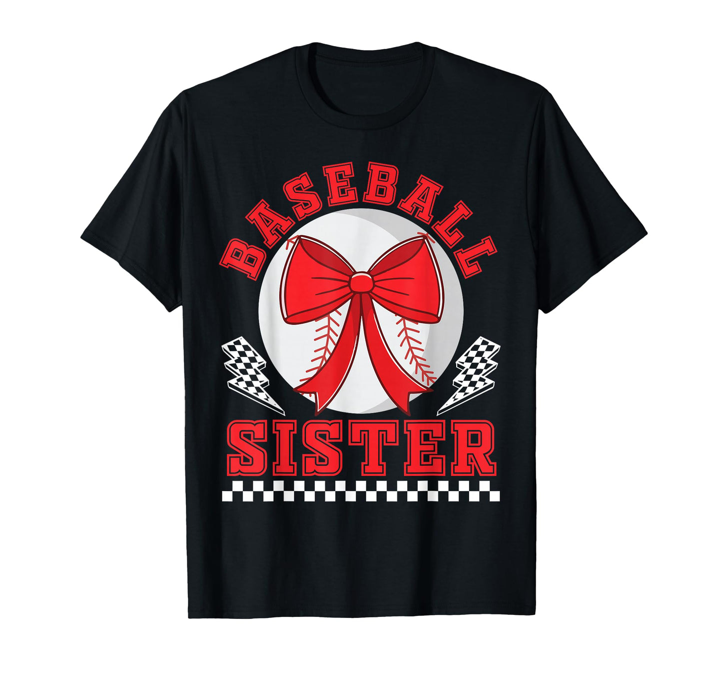 Baseball Sister Bow Checkered Player T-Shirt - Custom Art Print Men Women - T-Shirt, Sweatshirt, Hoodie