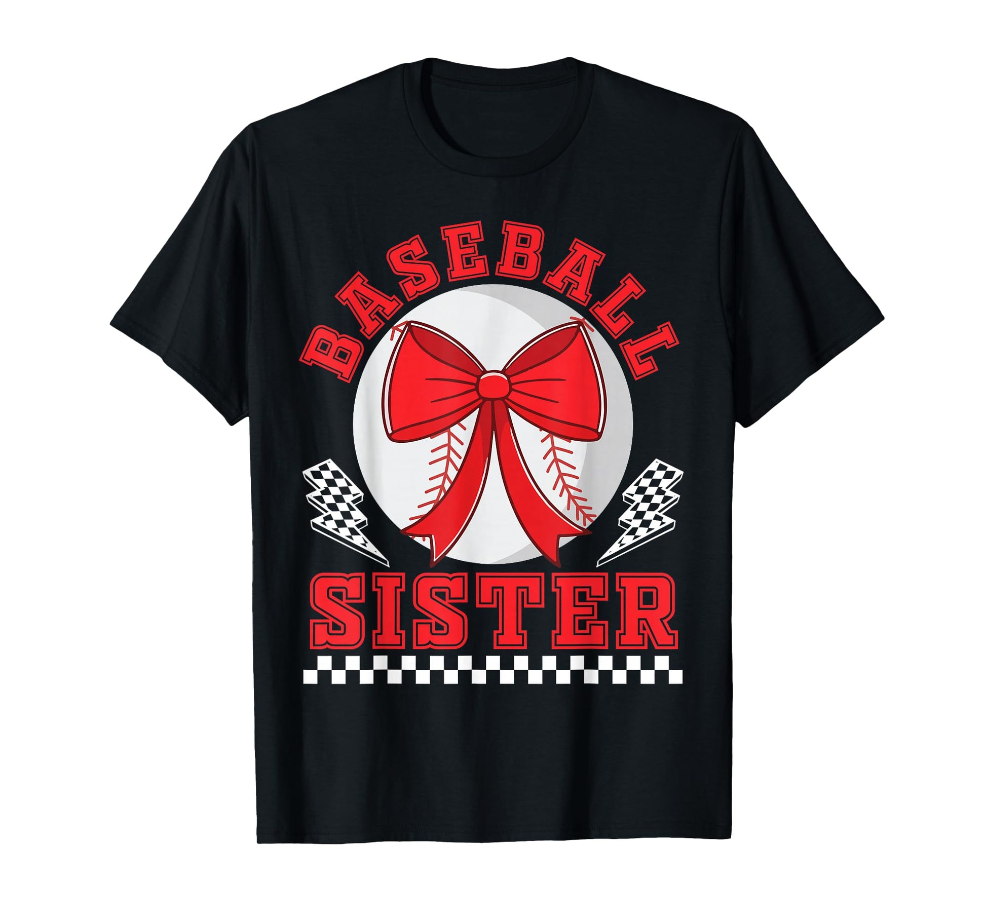 Baseball Sister Bow Checkered Player T-Shirt - Custom Art Print Men Women - T-Shirt, Sweatshirt, Hoodie