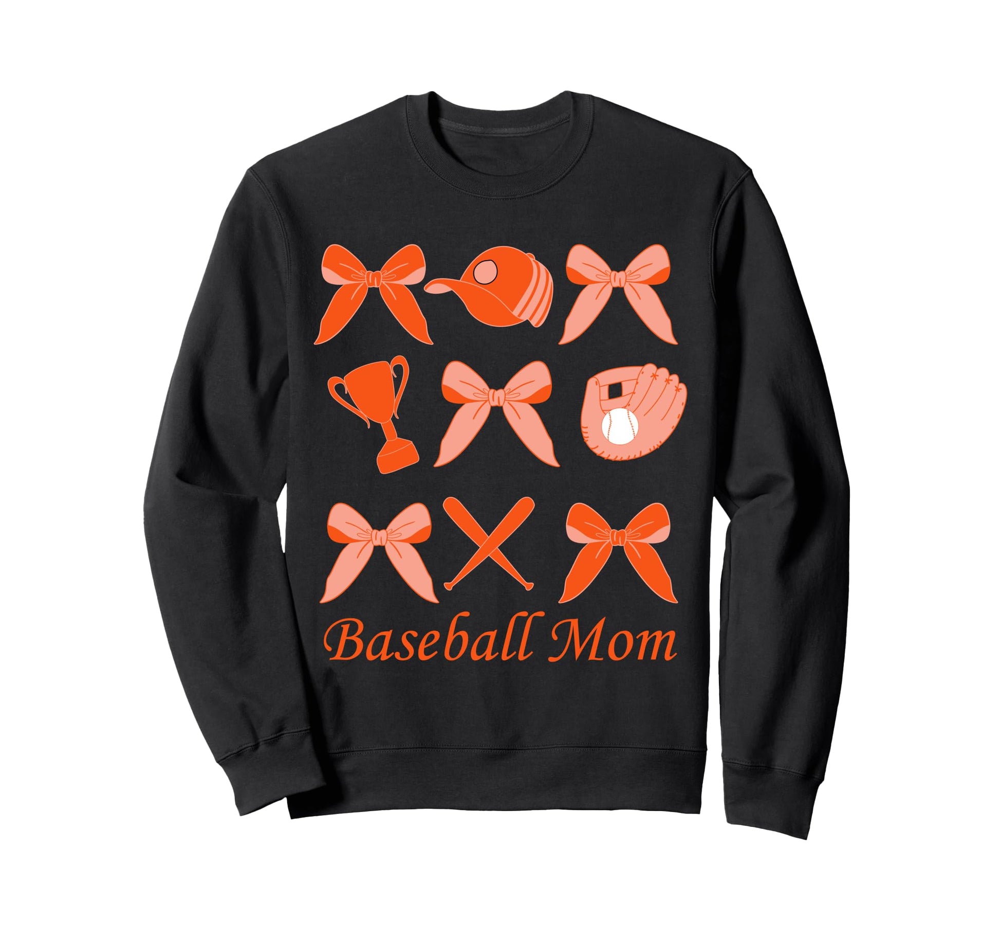 Baseball Mom Coquette Bow Orange Sweatshirt - Custom Art Print for Adults - T-Shirt, Sweatshirt, Hoodie