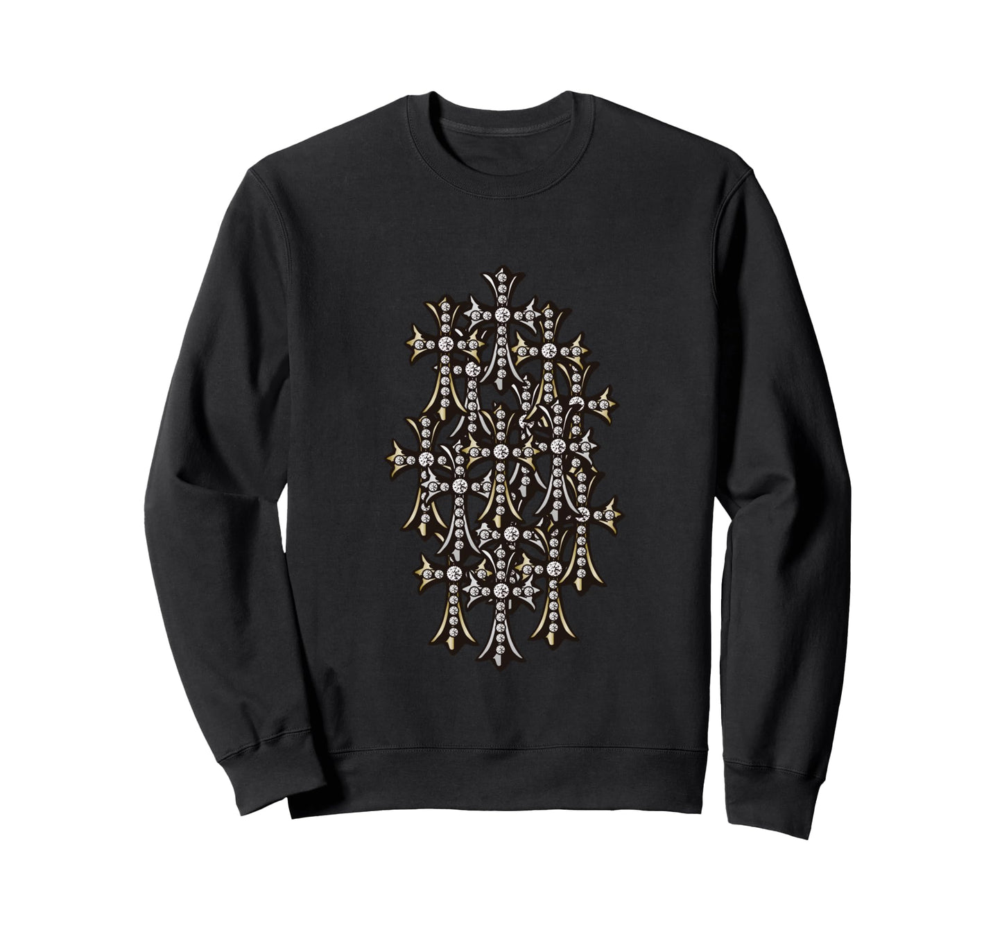 Pave Diamonds Cross Gold Silver Sweatshirt - Unique Graphic Unisex - T-Shirt, Sweatshirt, Hoodie