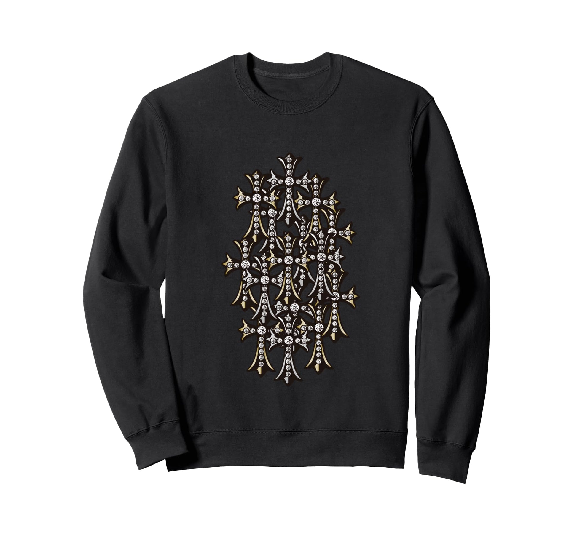 Pave Diamonds Cross Gold Silver Sweatshirt - Unique Graphic Unisex - T-Shirt, Sweatshirt, Hoodie