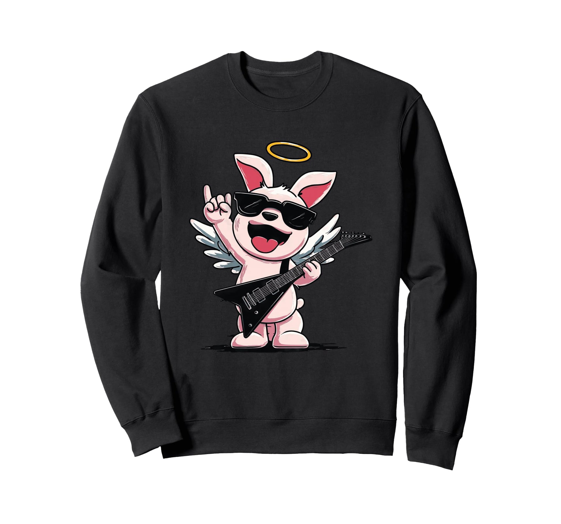 Angel Bunny Rock Music Cartoon Sweatshirt - Aesthetic Graphic Unisex - T-Shirt, Sweatshirt, Hoodie